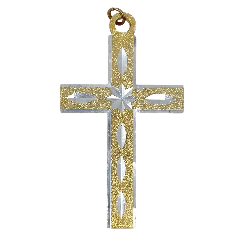 Vintage Two Tone Gold Silver Cross Charm‎ Pendant Made in Taiwan 2.75 Inch MCM